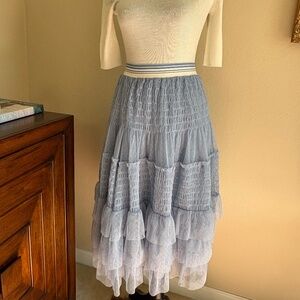 Maeve Anthropologie Blue Swiss Dot Organza Skirt NWT Size Small Knee Length Roma